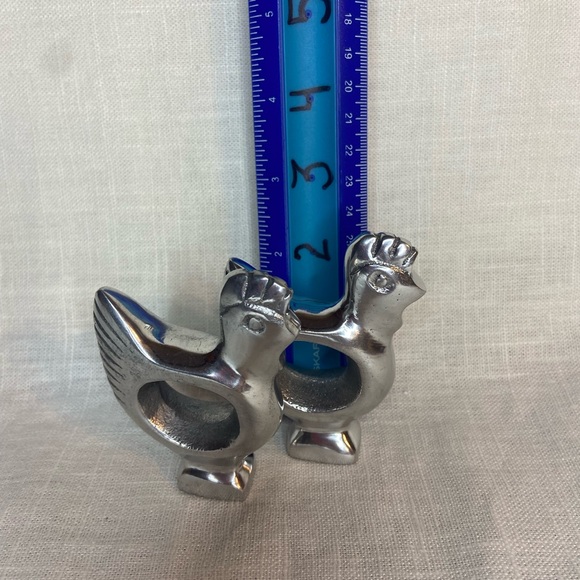 Rooster napkin rings Silver Metal Set of 6 2x2” - Picture 6 of 6